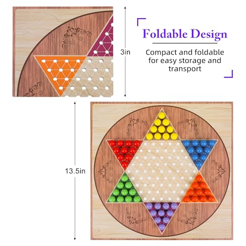 Offelec Classic Chinese Checkers Game Set 135 Inch Foldable Board with 60 Colorful Acrylic Marbles Portable Travel Board Games for Kids Adults Seniors Family Night 26 Players - Image 5