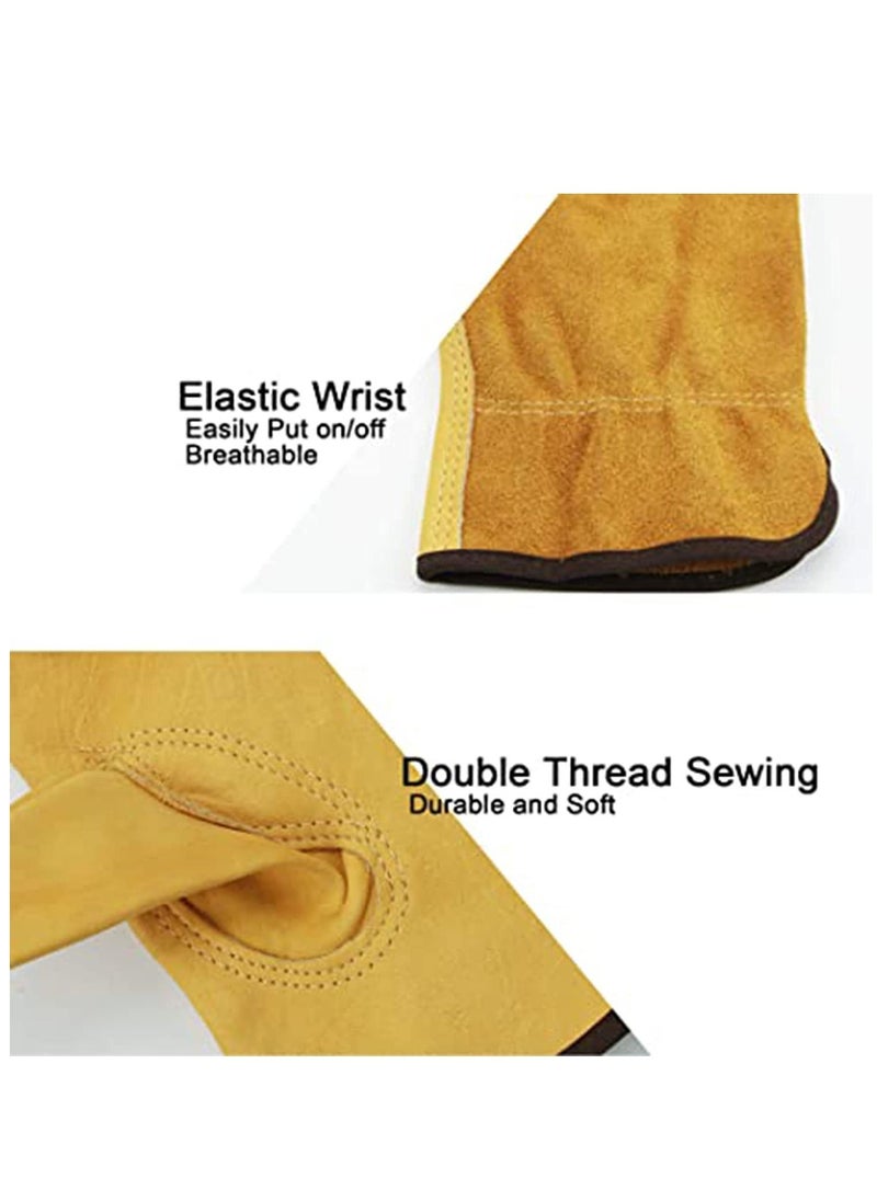 KASTWAVE Leather Work Gloves, Tough Cowhide Gardening Glove for Wood Cutting Construction Truck Driving Garden Yard Working for Men and Women 1 Pair (Gold, Medium)  - Image 5