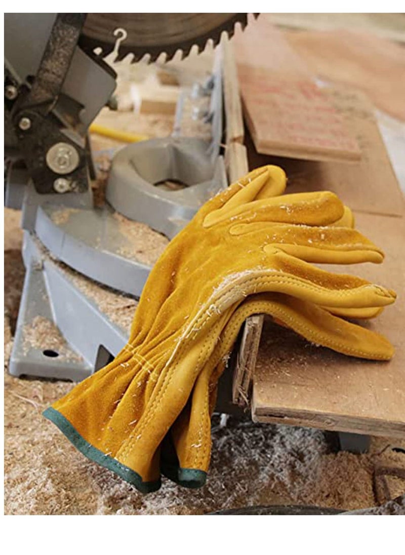 KASTWAVE Leather Work Gloves, Tough Cowhide Gardening Glove for Wood Cutting Construction Truck Driving Garden Yard Working for Men and Women 1 Pair (Gold, Medium)  - Image 4
