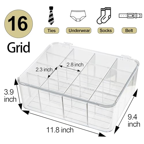 ZEXALOR Plastic Clear Storage Containers Set of 2 Sock Organizer Divided Boxes with Lids Underwear Drawer Organizer Tie Dresser Organizer 1189439 - Image 3