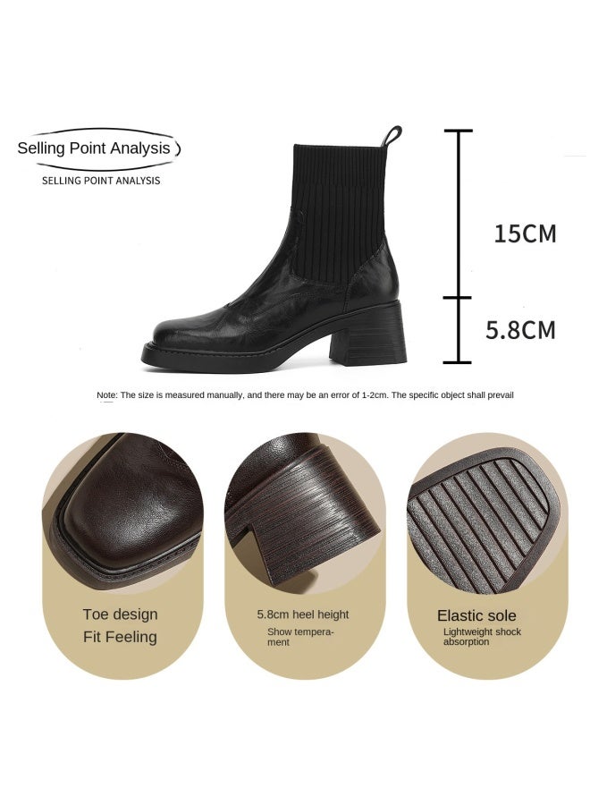 SAFIYA Lamb Skin Saturday Women's Boots Autumn 2025 New Slimming Stretch Boots Fashion Boots Versatile Cotton Boots Women's Boots - Image 4