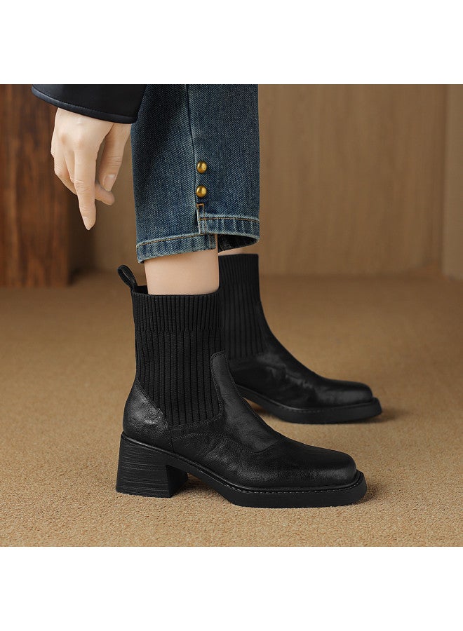 SAFIYA Lamb Skin Saturday Women's Boots Autumn 2025 New Slimming Stretch Boots Fashion Boots Versatile Cotton Boots Women's Boots - Image 5