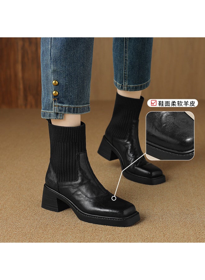 SAFIYA Lamb Skin Saturday Women's Boots Autumn 2025 New Slimming Stretch Boots Fashion Boots Versatile Cotton Boots Women's Boots - Image 2