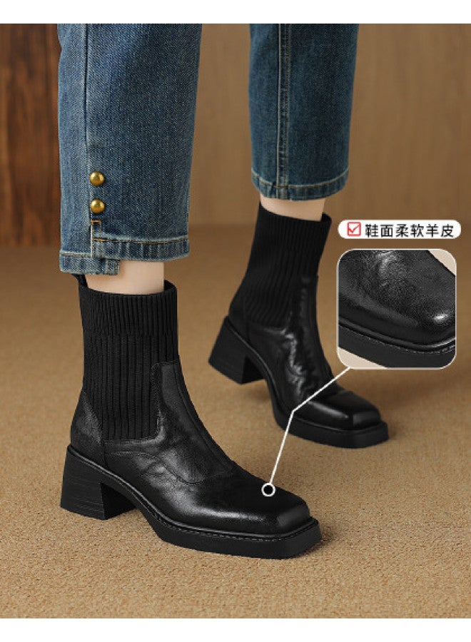 SAFIYA Lamb Skin Saturday Women's Boots Autumn 2025 New Slimming Stretch Boots Fashion Boots Versatile Cotton Boots Women's Boots - Image 1