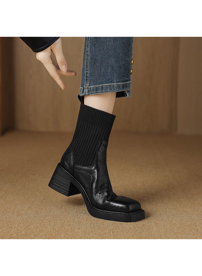 SAFIYA Lamb Skin Saturday Women's Boots Autumn 2025 New Slimming Stretch Boots Fashion Boots Versatile Cotton Boots Women's Boots - Image 3