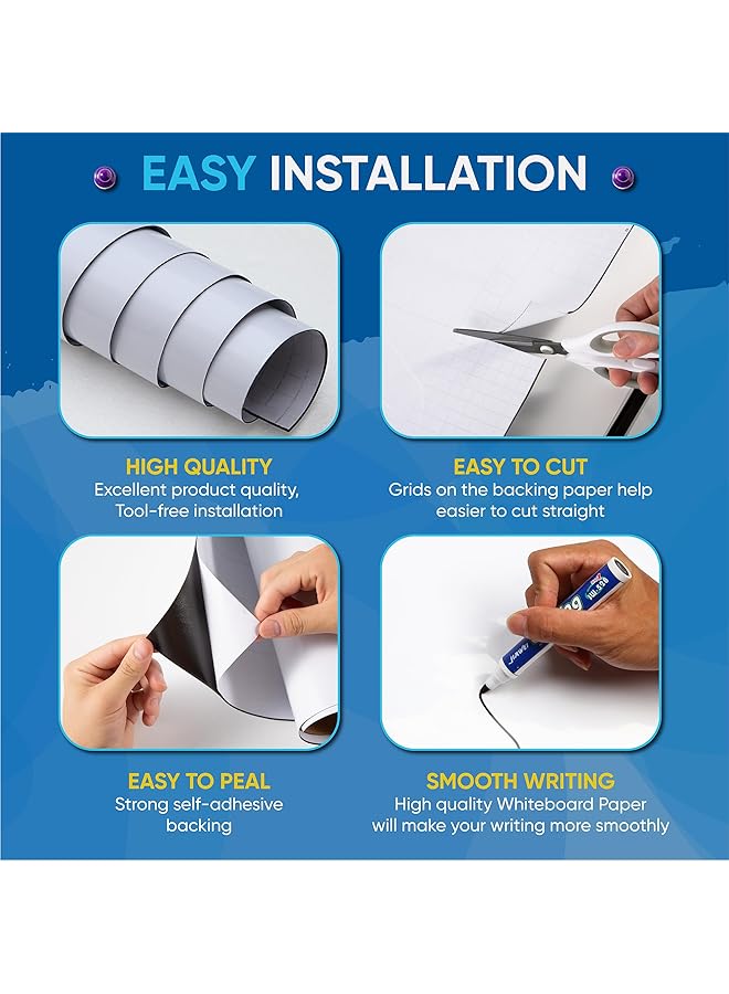 erorex Magnetic White Board Sticker Adhesive Backing 90X45Cm Dry Erase Board For Wall Whiteboard Contact Paper For Office Home Door Include Marker Magnet Eraser  - Image 3