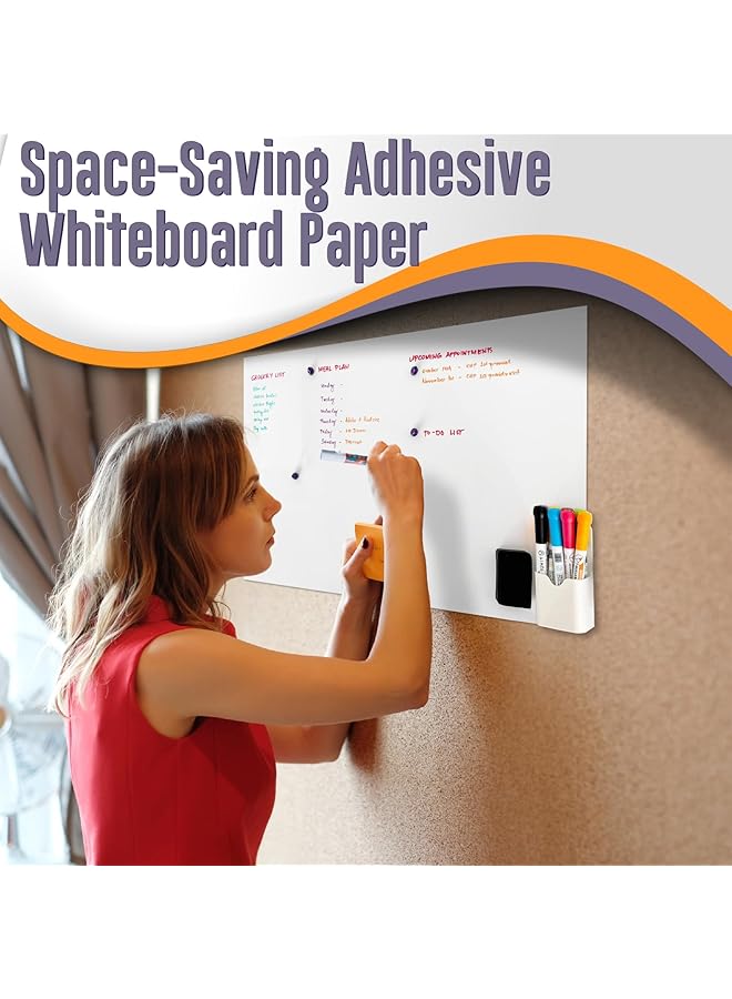 erorex Magnetic White Board Sticker Adhesive Backing 90X45Cm Dry Erase Board For Wall Whiteboard Contact Paper For Office Home Door Include Marker Magnet Eraser  - Image 4