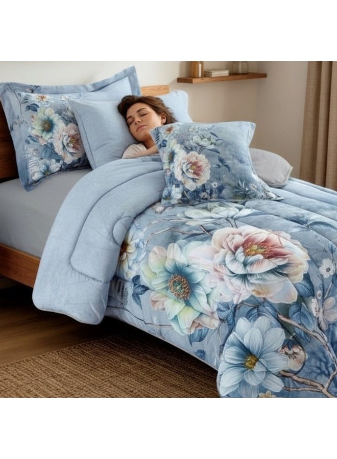 SMART HOME Summer single Comforter , suitable for a bed measuring 120x200 cm, the Comforter is reversible, double filling Comforter set, 4-piece microfiber sleeping set (1 Comforter +1 elastic mattress protector + 1 pillowcase + 1 square pillowcase), Comforter size 230x170 cm and mattress protector size 200x120+30 cm - Image 5