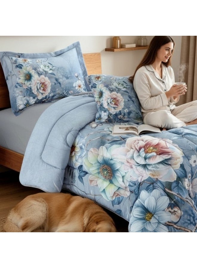 SMART HOME Summer single Comforter , suitable for a bed measuring 120x200 cm, the Comforter is reversible, double filling Comforter set, 4-piece microfiber sleeping set (1 Comforter +1 elastic mattress protector + 1 pillowcase + 1 square pillowcase), Comforter size 230x170 cm and mattress protector size 200x120+30 cm - Image 3