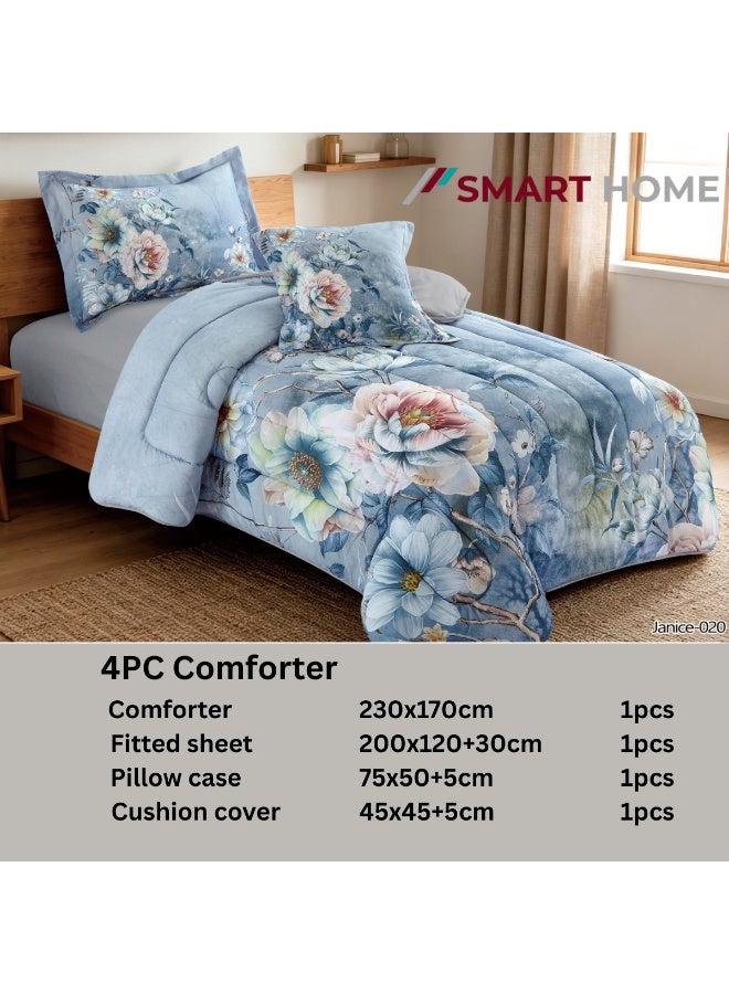 SMART HOME Summer single Comforter , suitable for a bed measuring 120x200 cm, the Comforter is reversible, double filling Comforter set, 4-piece microfiber sleeping set (1 Comforter +1 elastic mattress protector + 1 pillowcase + 1 square pillowcase), Comforter size 230x170 cm and mattress protector size 200x120+30 cm - Image 2