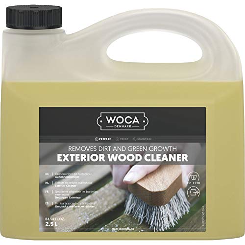 WOCA Denmark (2.5 Liter) Exterior Wood Cleaner For Decks, Siding and Furniture - Removes Dirt and Green Growth - Image 1