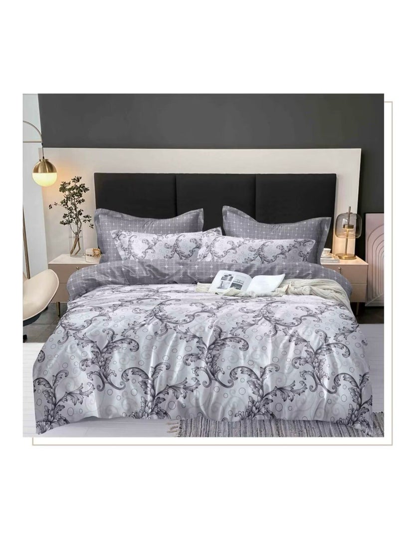 طقم مفروشات فاخر بحجم كينج مكون من 6 قطع - تصميم بسيط، غطاء لحاف 220×240 سم مع شرشف مطاطي و4 أغطية وسائد