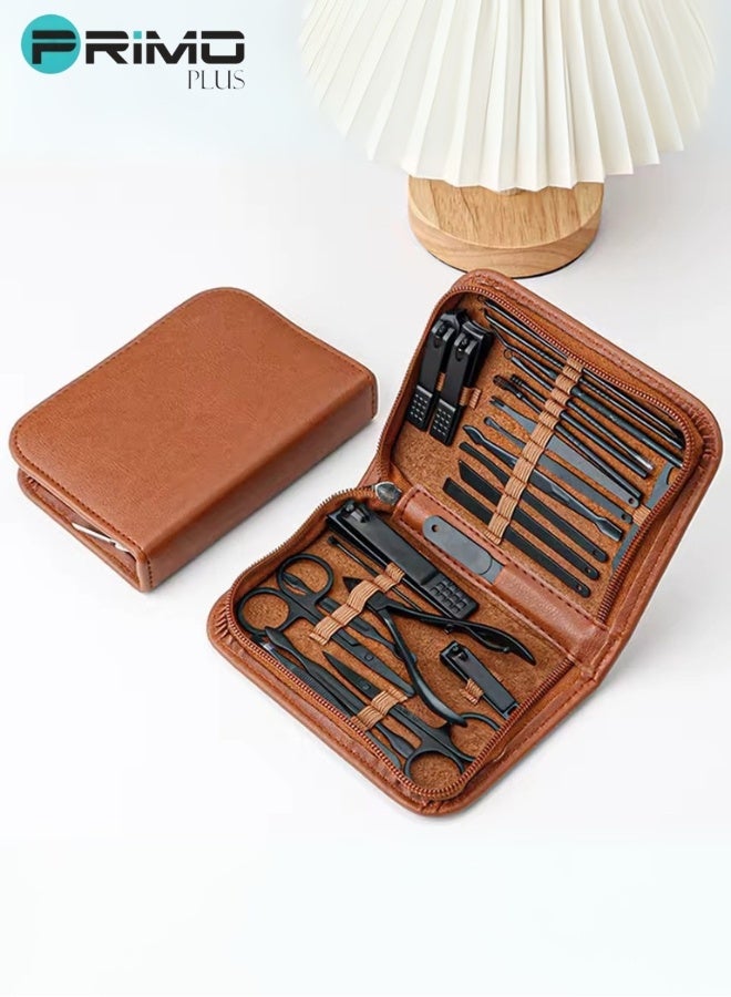 بريمو بلس 💼✨ "طقم أدوات العناية الشخصية الاحترافي المكون من 26 قطعة باللون البني – جودة عالية، تصميم أنيق، شامل لجميع احتياجات العناية بالأظافر والوجه والجسم – مثالي للرجال والنساء في المنزل والسفر" - Image 1