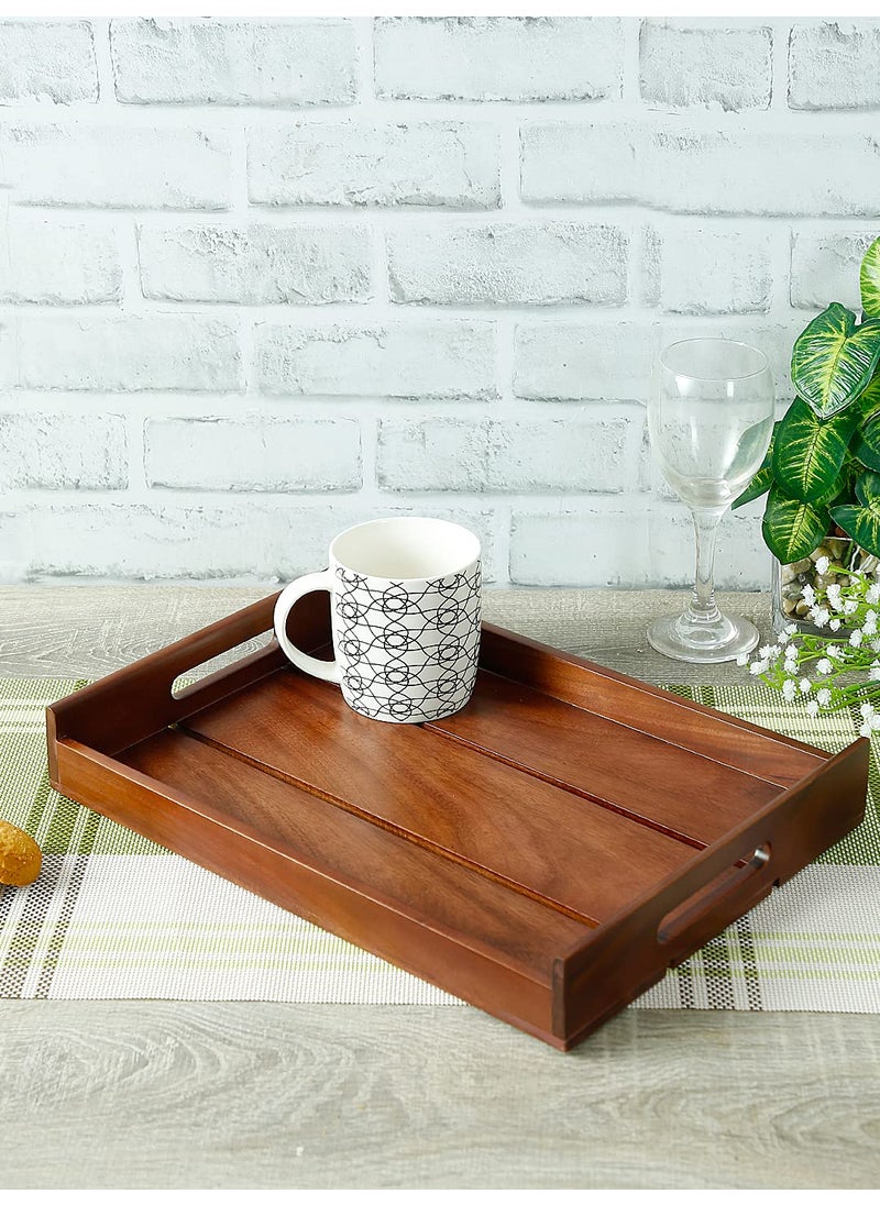 RF REINVENTION FACTORY Teak Wood Serving Tray by Reinvention Factory for Serving at Home and Kitchen Brown Colour10 x 14 x 2 inch  - Image 1