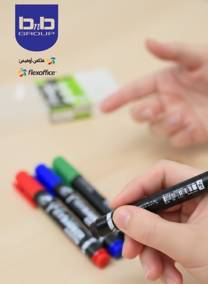 FLEXOFFICE Permanent Marker  Assorted, 4 pcs/PP box, 1.5 mm Point Size - Image 3