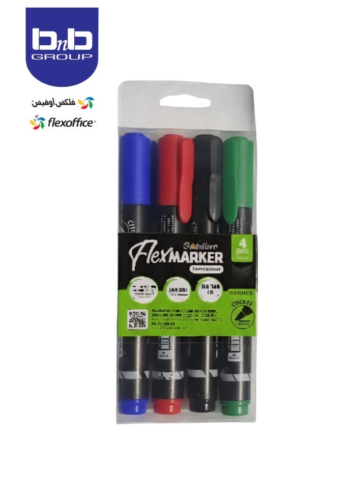 FLEXOFFICE Permanent Marker  Assorted, 4 pcs/PP box, 1.5 mm Point Size - Image 2
