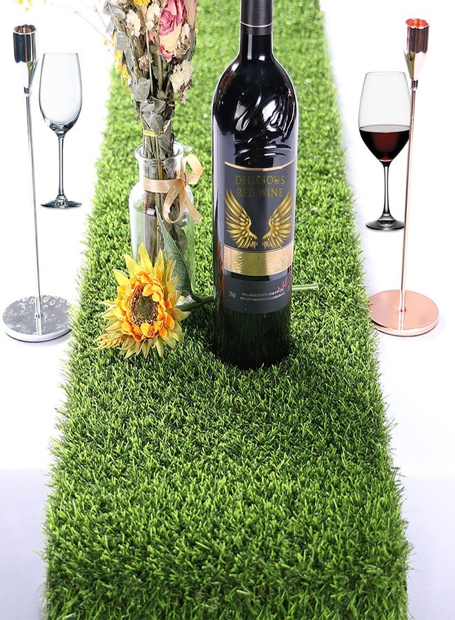 Kesfey 12 x 36 Inch Easter Artificial Grass Table Runners Washable Green Synthetic Home Decor Faux Table Runner Trimmable Green Artificial Tabletop Supplies For Golf Themed Party Dining Decorations - Image 1