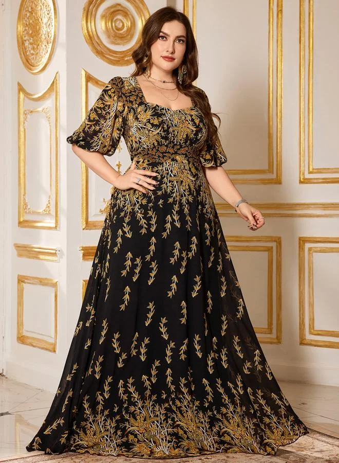 SUPGIR Plus Size Black Embellished Maxi Dress