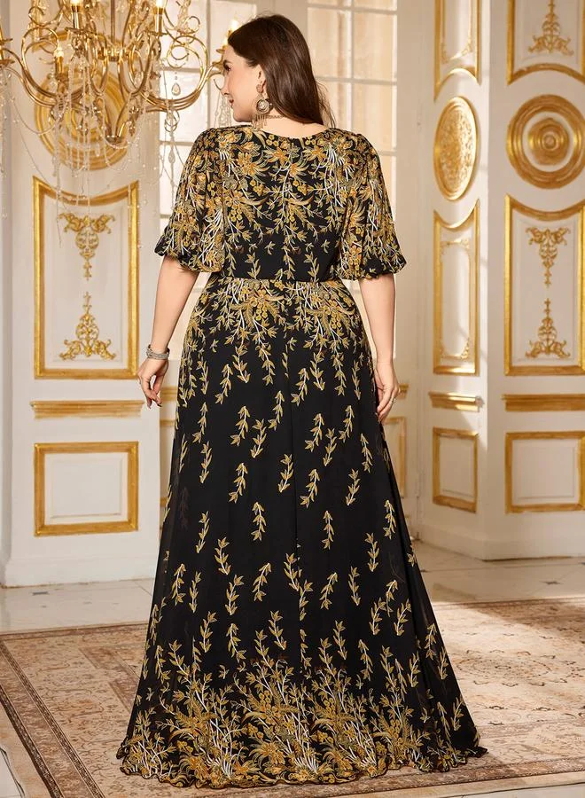 SUPGIR Plus Size Black Embellished Maxi Dress