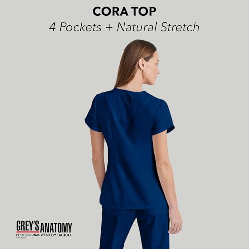 Barco Grey’s Anatomy by BARCO Classic Cora Scrub Top for Women – Indigo, 4-Pocket Crossover V-Neck Scrub Shirt with Natural Stretch, Soil Release Fabric, and Super-Soft Finish – Large, Regular Fit - Image 2