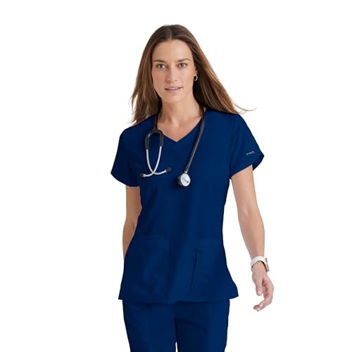 Barco Grey’s Anatomy by BARCO Classic Cora Scrub Top for Women – Indigo, 4-Pocket Crossover V-Neck Scrub Shirt with Natural Stretch, Soil Release Fabric, and Super-Soft Finish – Large, Regular Fit - Image 1