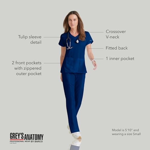 Barco Grey’s Anatomy by BARCO Classic Cora Scrub Top for Women – Indigo, 4-Pocket Crossover V-Neck Scrub Shirt with Natural Stretch, Soil Release Fabric, and Super-Soft Finish – Large, Regular Fit - Image 4