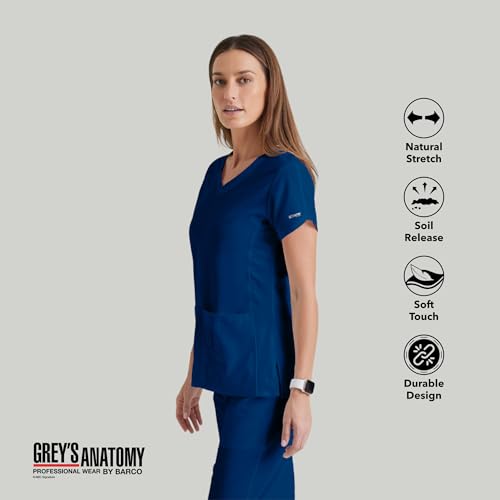 Barco Grey’s Anatomy by BARCO Classic Cora Scrub Top for Women – Indigo, 4-Pocket Crossover V-Neck Scrub Shirt with Natural Stretch, Soil Release Fabric, and Super-Soft Finish – Large, Regular Fit - Image 3