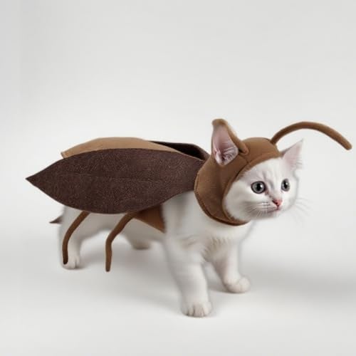 WASTROYAL Pet Costume for Cats & Dogs, Cockroach-Themed Jumpsuit with Antennae, Cute & Silly Outfit for Halloween, Birthday, Party & Holiday Events (One Size,Brown) - Image 1