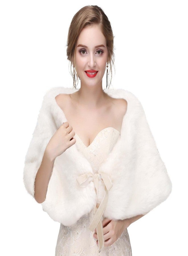 CanB Shawl, 1920s Faux Fur Wedding Shawl Wraps and Shawls Bridal Bolero Shrug Faux Mink Stole for Women and Girls (Ivory) - Image 1