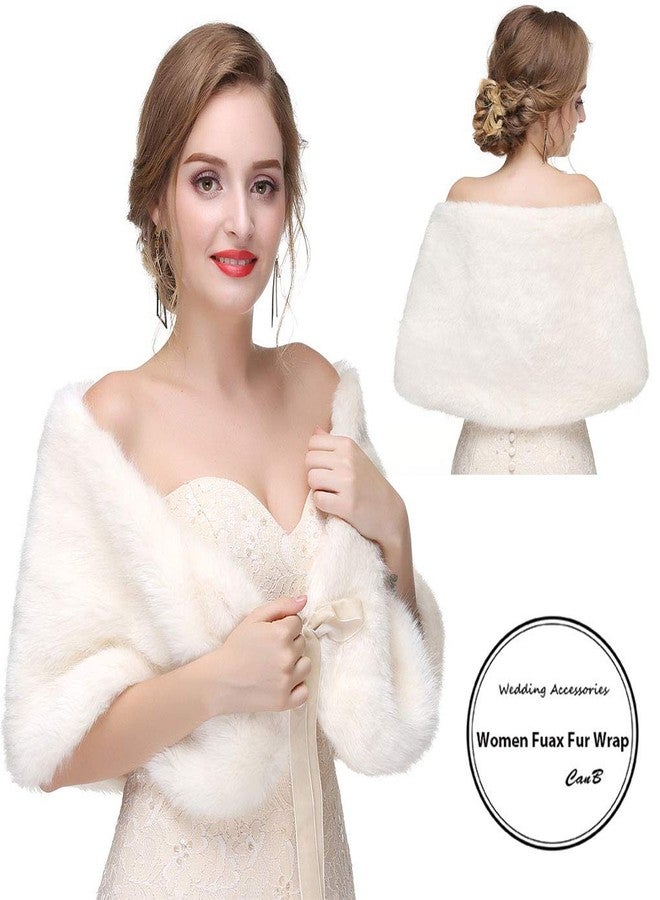 CanB Shawl, 1920s Faux Fur Wedding Shawl Wraps and Shawls Bridal Bolero Shrug Faux Mink Stole for Women and Girls (Ivory) - Image 2