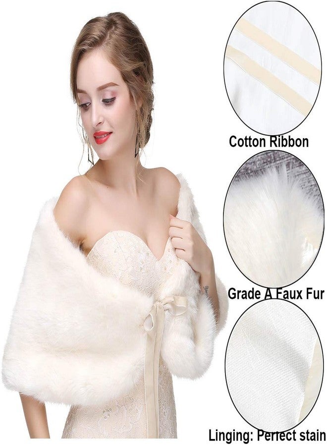 CanB Shawl, 1920s Faux Fur Wedding Shawl Wraps and Shawls Bridal Bolero Shrug Faux Mink Stole for Women and Girls (Ivory) - Image 5
