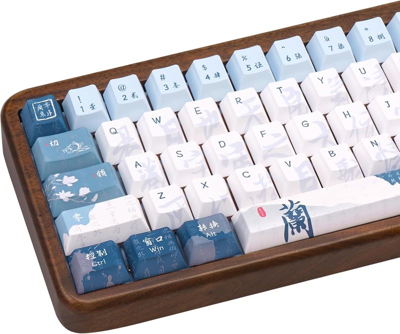 COOMICKEY Blue White keycap 130 Key Dye Sublimation PBT keycaps Chinese Calligraphy Keycap Keycaps Cherry Profile Creamy Custom Keycap Set for 60%/65%/75%/TKL/96%/100% US Layout Mechanical Keyboard - Image 1