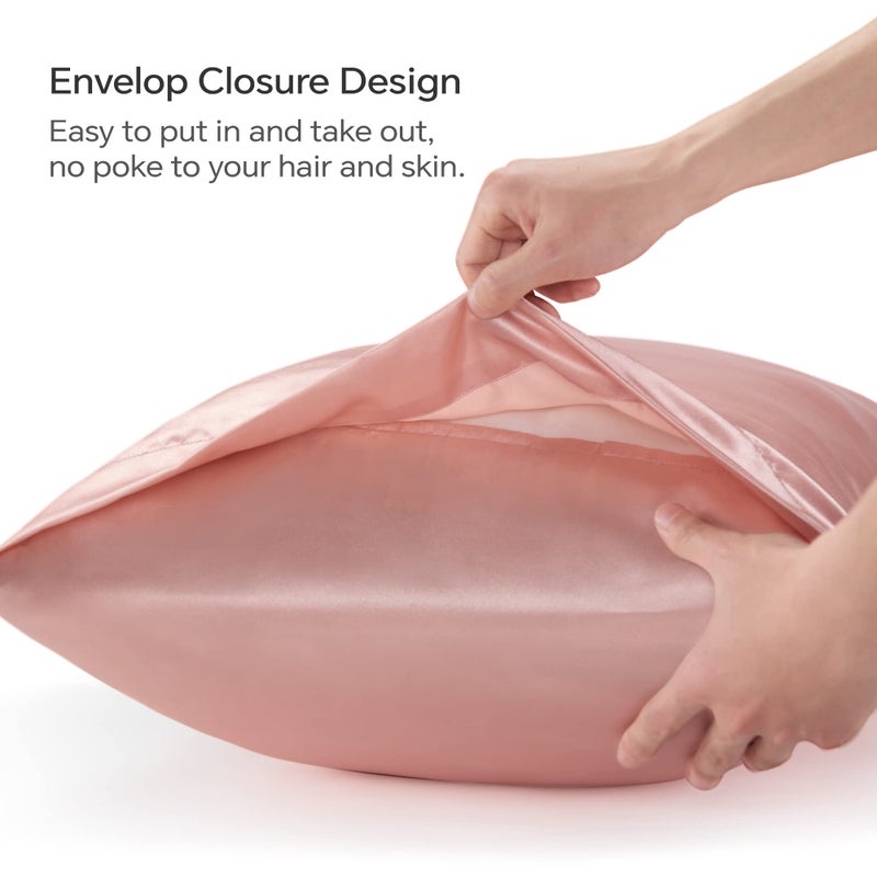 بيديليت وسادة ساتين بيدليت للشعر والجلد الفائق الناعم والتبريد على غرار حالات وسادة الحرير 2 مع هدية إغلاق المغلف للنساء الرجال (20 "" x30 "" كوين الحجم الوردي الوردي) - Image 5