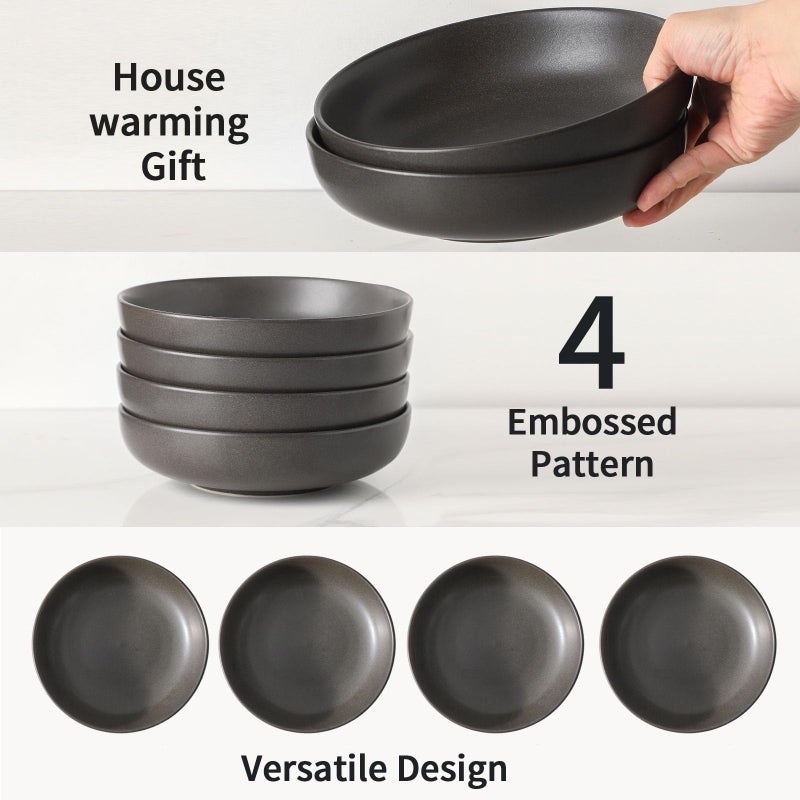 Tikooere Stoneware Pasta Bowls, 34 oz Large Salad Bowl Set of 4, Ceramic Serving Bowls for Ramen, Pasta, Fruit, Cereal, Dinner, Wide and Shallow Bowls, Microwave & Dishwasher Safe, Matte Black - Image 5