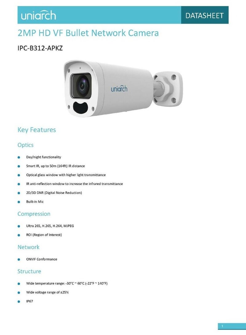 UNIARCH 2MP HD VF Bullet Network Camera - Image 4