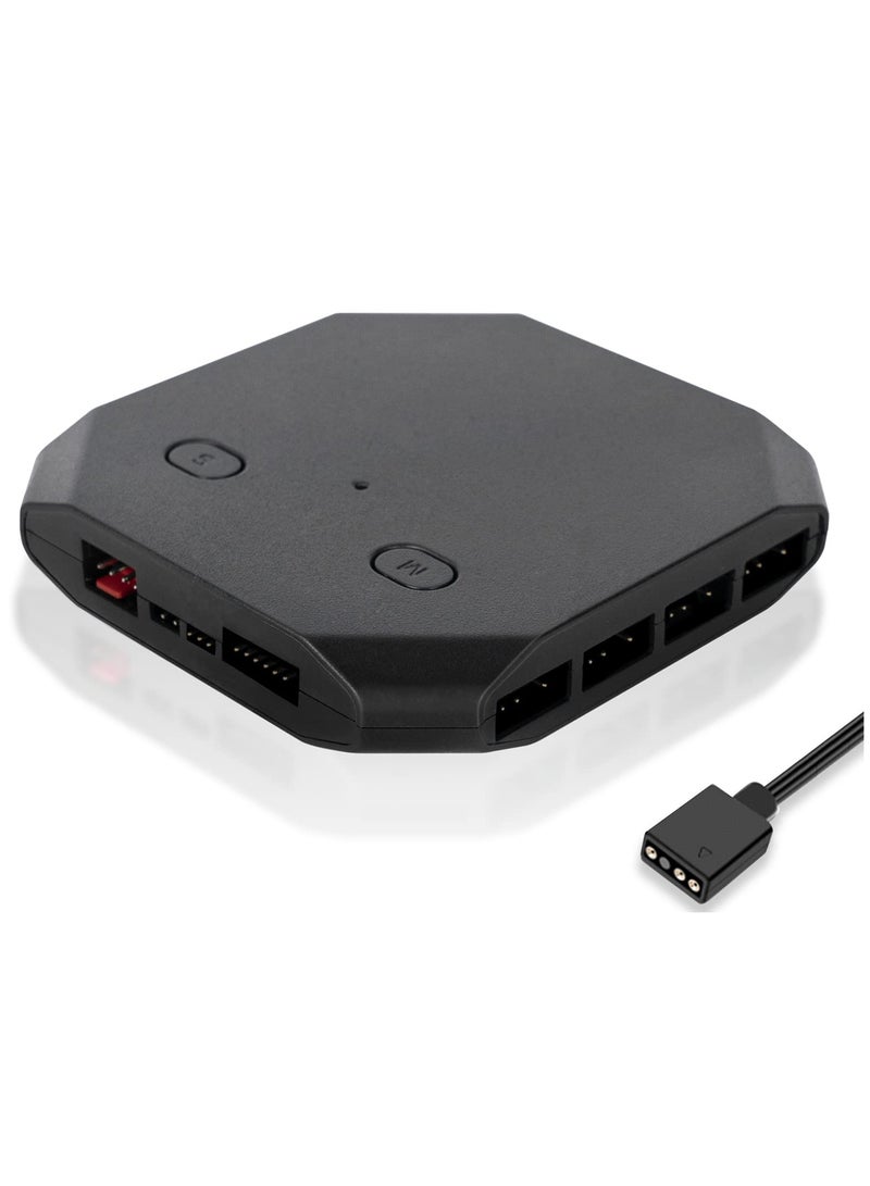Fan Hub Controller/Splitter for 4-Pin & 3-Pin PC Cooling Fans, PWM Addressable RGB Fan Controller,Powering Up to 14 Fans, with SATA Interface Power Supply, Reset Button line, FH14-5V - Image 1