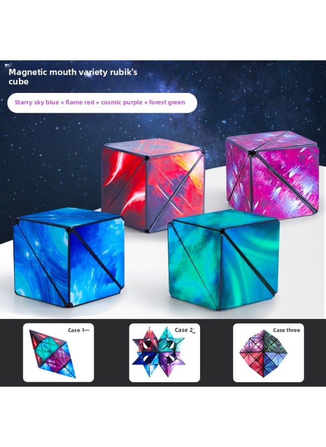 Three-dimensional Rubik's Cube Varied Infinite Magnetic Thinking Alien Space Level 3 4 Toy Decompression Magnetic Batch-Color:Green 1 Pack + Blue 1 Pack + Red 1 Pack + Purple 1 Pack