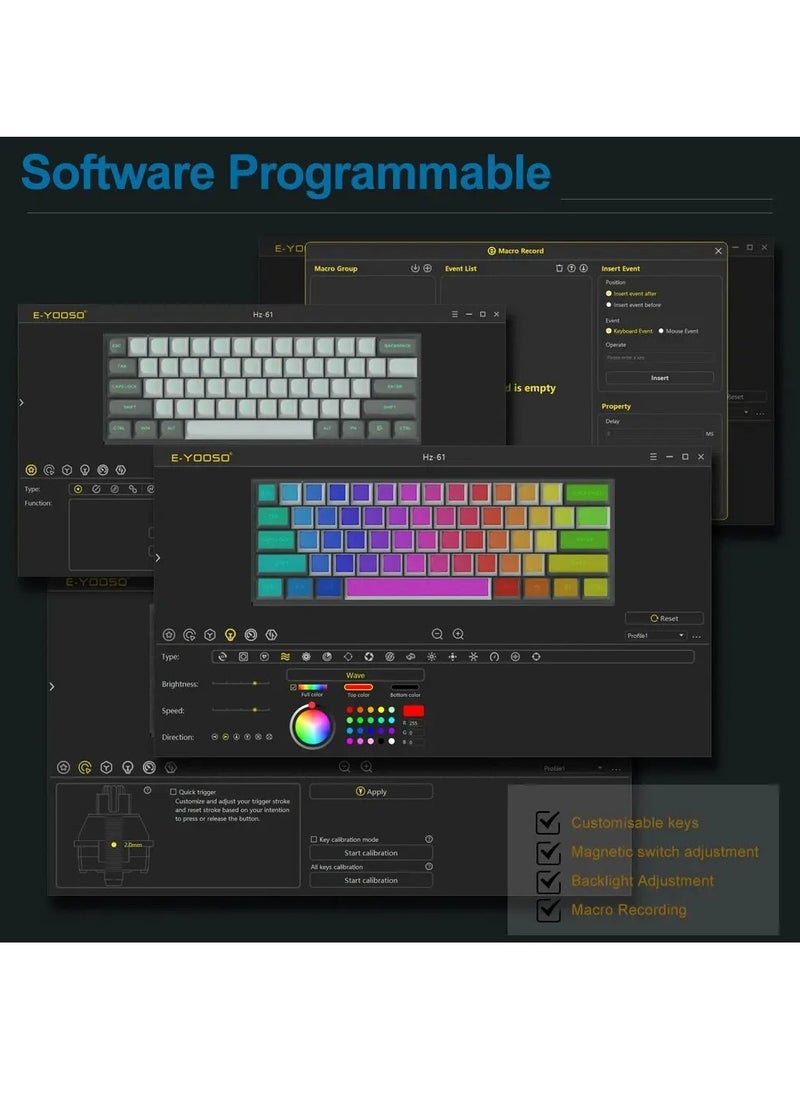 61 Keys Rapid Trigger Gaming Keyboard, RGB Magnetic Switch Mechanical Keyboard with 8000 Return Rate, Metal Panel, PBT Keycaps and Macro Customize for Windows,Game Consoles
