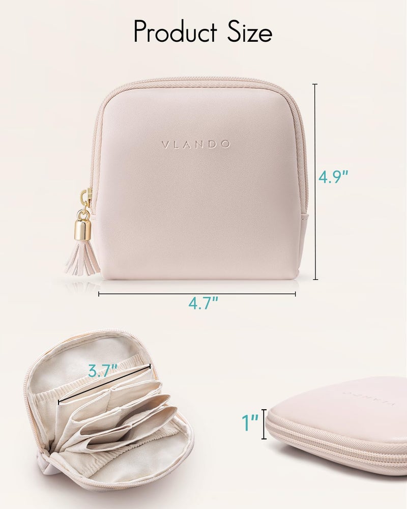 VLANDO Small Travel Jewelry Organizer,Bridesmaid Gifts,Jewelry Pouch Bags,Velvet Jewelry Storage Bag for Bracelet Rings Earring,Portable Jewelry Travel Case for Traveler-Apricot Pink - Image 4
