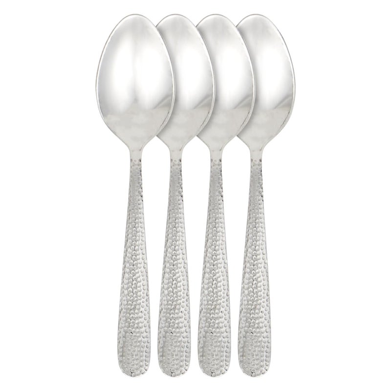 Home Basics 4 Pieces of Hammered Stainless Steel FlatwareSilverware for Dinner Dessert Salad Appetizer Home Kitchen Restaurant TEA SPOON Silver