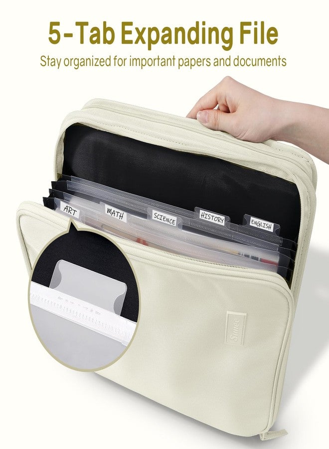 SUNEE Zippered Binder Bag with Handle, 2-Inch 3-Ring O-Ring, 500-Sheet Capacity, Includes Zip Pocket, 5-Tab Expanding File Folder, Multi-Pocket Organizer Binder for Middle School, Soft Beige - Image 2