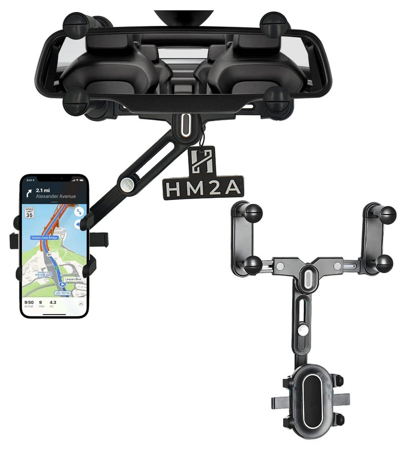 HM2A Car Phone Holder,360°Rotatable Phone Holder for Car Rear View Mirror Mobile Holder For Car, Adjustable GPS Holder for Most Mobile Phones Fits Bigger Vehicles - Image 1