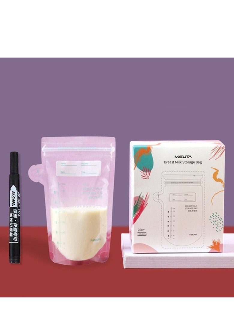 DOOKOO 60PCS Breastmilk Storage Bags, Counting Pack, Easy to Use Storing Milk Bag for Breastfeeding, Presterilized, Hygienically Doubled-Sealed,  Self Standing and Suitable Refrigeration and Freezing