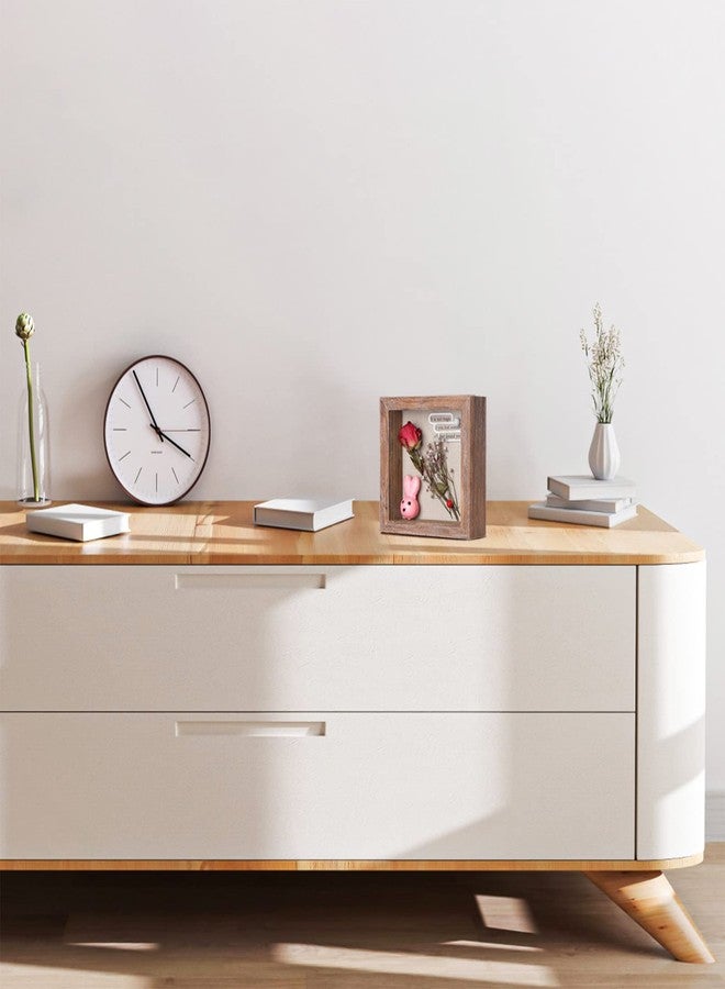 Califortree 5x5 Small Shadow Box Frame with Linen Back - Sturdy Rustic Memory Display Case of Flower, Pictures, Medals and More, Rustic Brown - Image 3