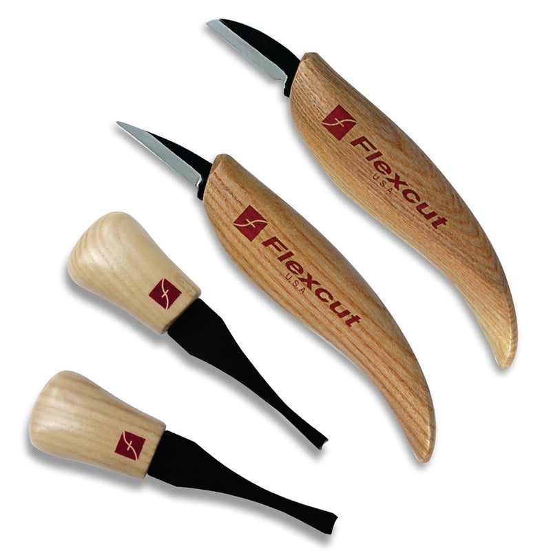 Flexcut Wood Carving Tools Beginner Palm & Knife Set KN600 | Includes Cutting Knife and Detail Knife Plus Two Palm Tools | 1095 High Carbon Steel Blades and Ergonomic Ashwood Handles - Image 1