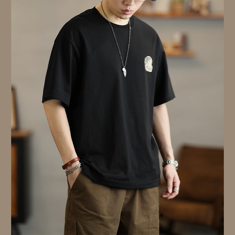Trendy Brand Retro Motorcycle Printed Short-Sleeved T-Shirt Men'S Summer Loose Casual Heavy-Duty Round Neck Half-Sleeved T-Shirt - Image 4