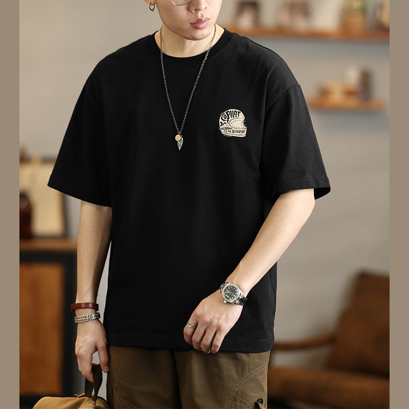 Trendy Brand Retro Motorcycle Printed Short-Sleeved T-Shirt Men'S Summer Loose Casual Heavy-Duty Round Neck Half-Sleeved T-Shirt - Image 5