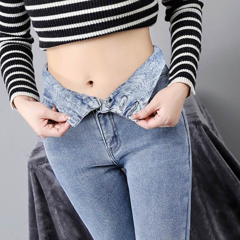 Light-Colored Fleece-Lined High-Waisted Slimming Women'S Jeans 2025 Winter Thickened Outerwear Stretchy Skinny Pants - Image 5