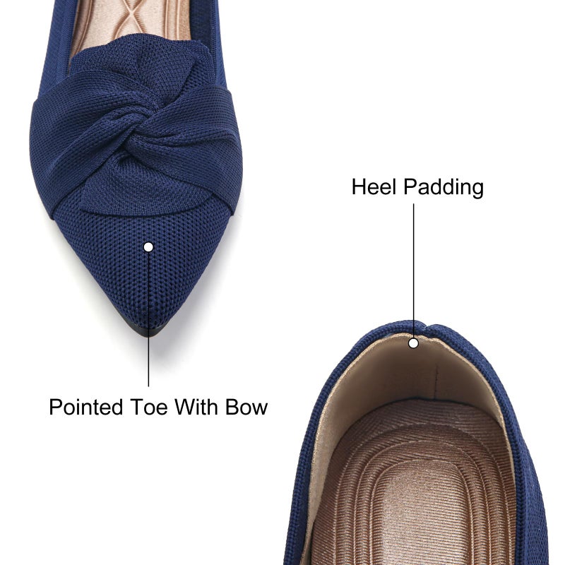 HIULYCENCE Women's Flats Shoes Pointed Toe Ballet Flats with Bow Comfortable Knit Dressy Flats Navy US8.5 - Image 4