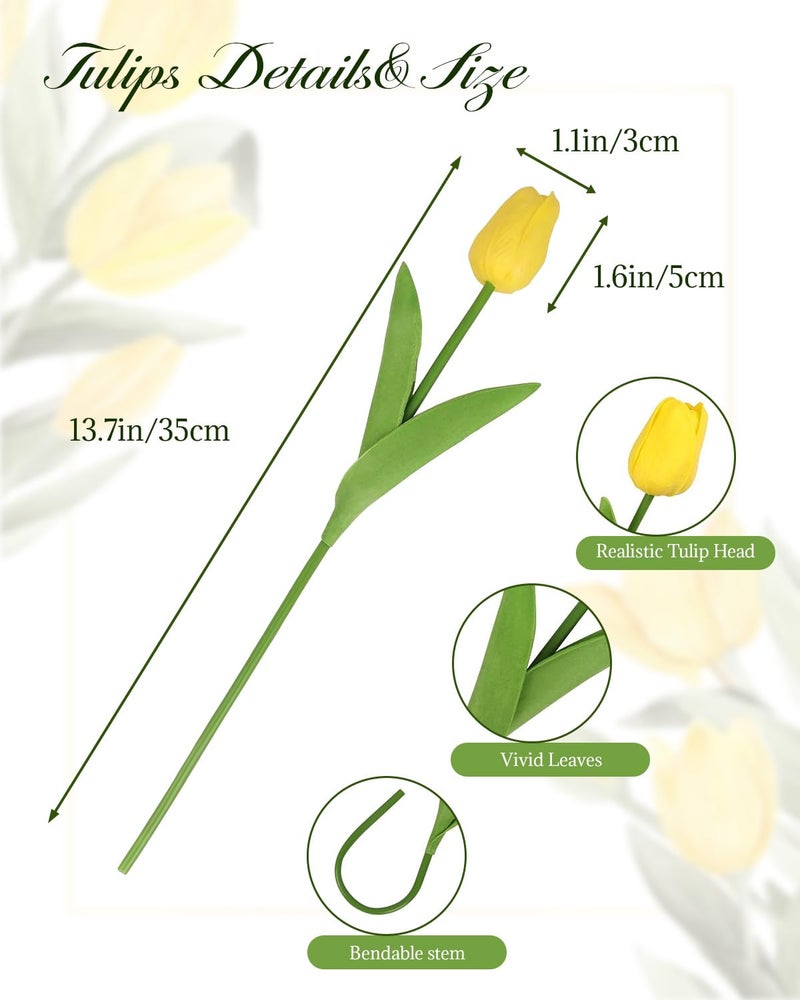 MACTING Yellow Artificial Tulip Flowers - 13.7" 30PCS Real Touch Fake PU Tulips Bouquet Faux Spring Flowers for Floral Arrangements Table Centerpiece Kitchen Home Mothers Day Easter Decorations - Image 4